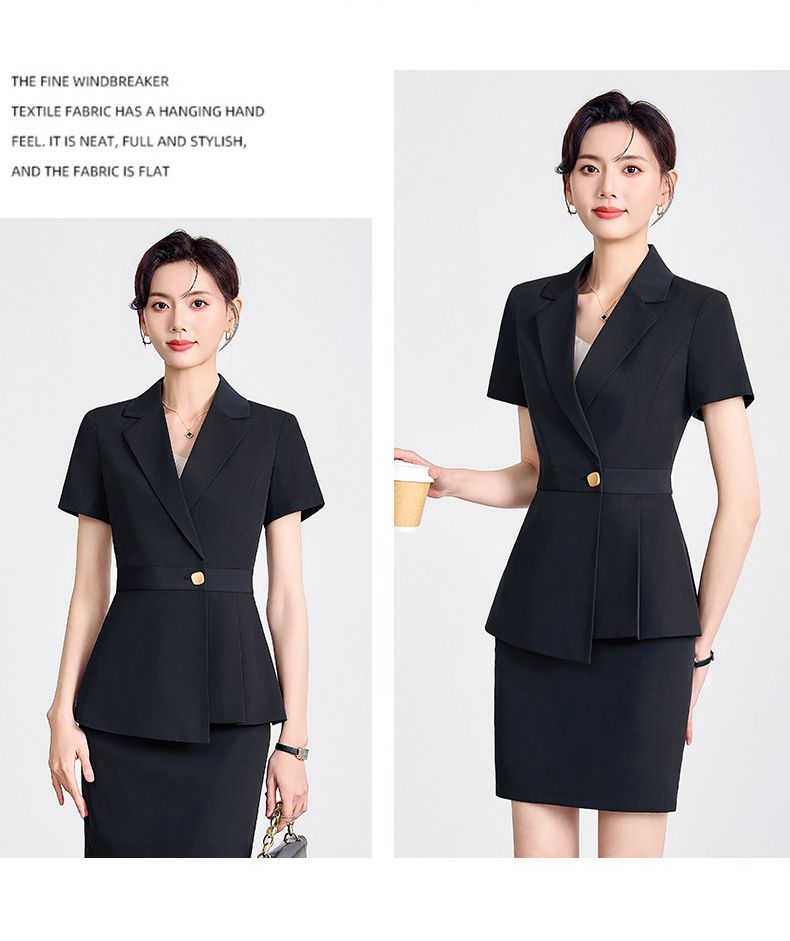 Navy Blue Short Sleeved Suit Set For Women's Summer New Style Hotel Front Desk Manager Professional Formal Attire_voghion.com