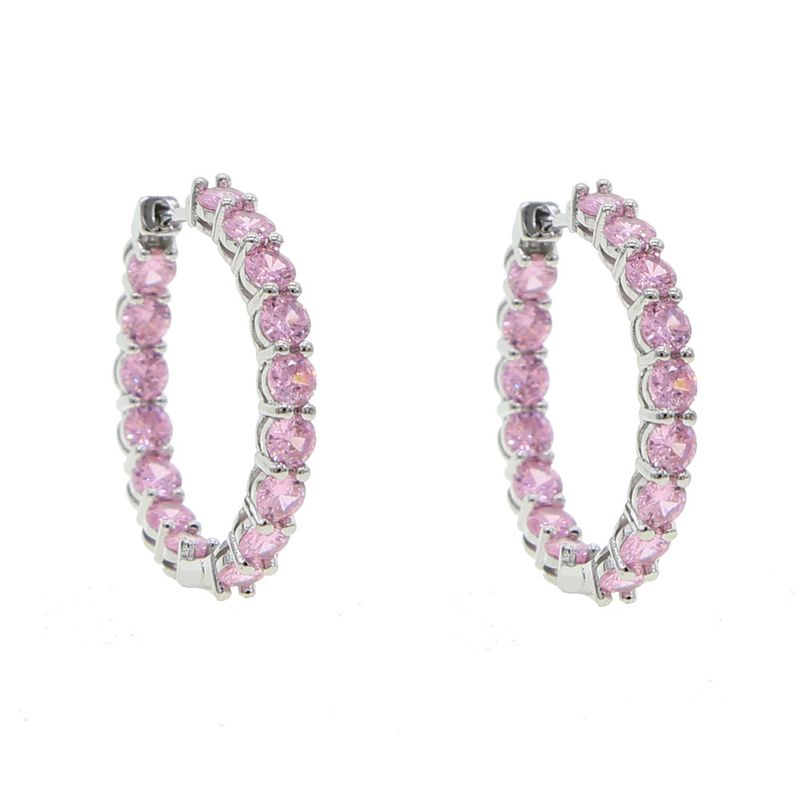 Women's Jewelry 30mm Pink Zircon Hoop Earrings In Silver & Rose Gold, Geometric Design For Trendy & Hip-Hop Style Rose Gold Silver Earrings Jewelry_voghion.com