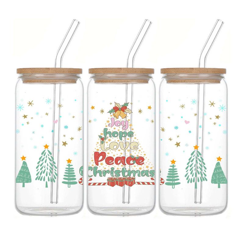Modern Minimalist Borosilicate Glass Tumbler With Bamboo Lid - 16oz Leak-Proof Straw Cup (Christmas Gift-Ready)_voghion.com
