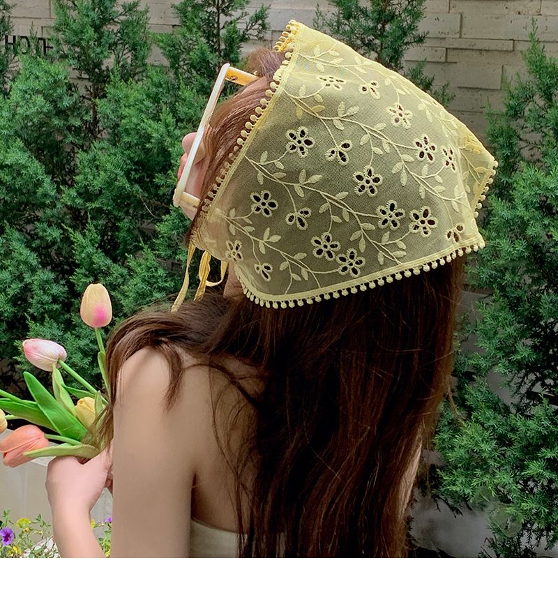 Kopftuch, Damentasche, Haarbedeckendes Stirnband, Seiden-Höhlen-Haken-Blumen-Dreieckstuch, Sommerdünn, Atmungsaktiv_voghion.com