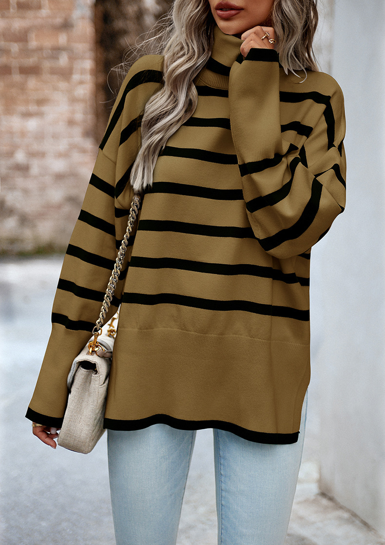 Women's striped turtleneck sweater for women_voghion.com