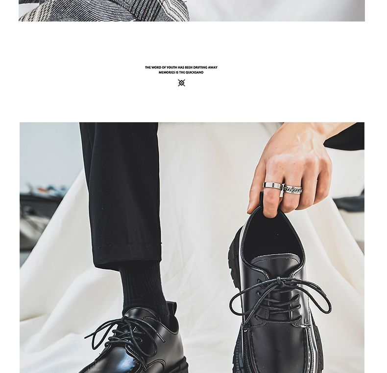 Leather shoes for men in spring and summer, new black round head with high inner height, student lace up small leather_voghion.com