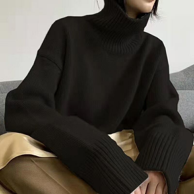 Women's turtleneck soft waxy sweater to wear a loose feeling with lazy wind knit base_voghion.com