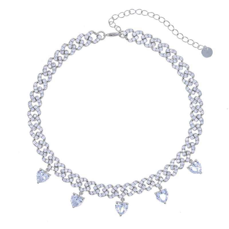 Bijoux et accessoires Chaîne cubaine 32 + 10 Chaîne d'extension pour femme Hip Hop Nouveau collier incrusté d'un pendentif en pierre blanche en forme de cœur_voghion.com