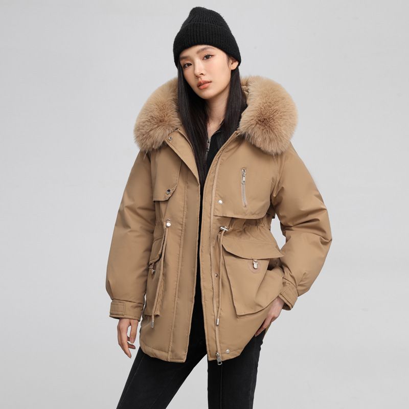 Women's Winter Parka Coat With Faux Fur Hood, Loose Fit Long Jacket, Fleece Lined Warm Workwear Style Outerwear For Cold Weather_voghion.com