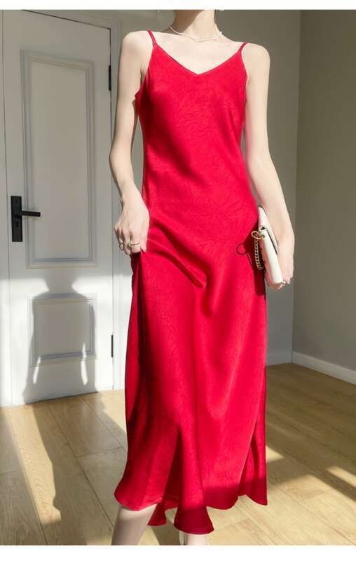 French Dress 25 Years Mulberry Silk Summer Women's High-End Temperament Suspender Base Acetate Satin Long Skirt_voghion.com