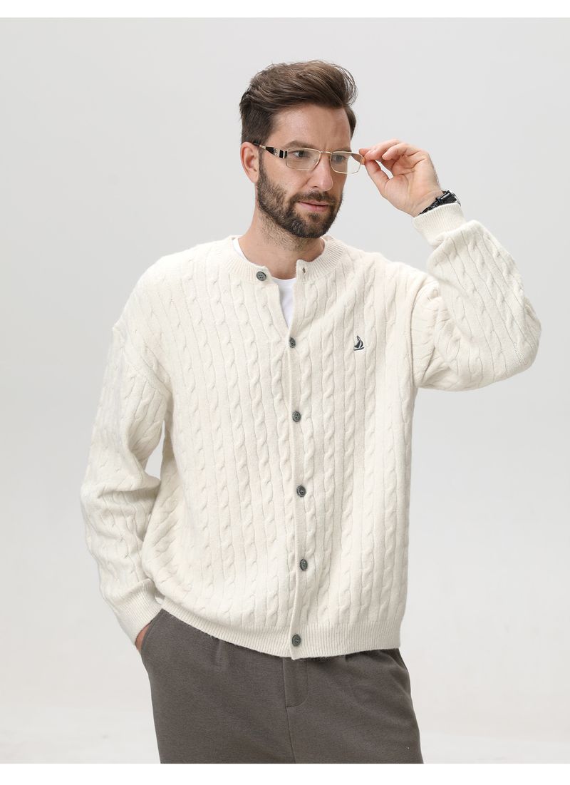 Suéter masculino vintage de tricô com gola redonda – Pulôver bordado pesado com mistura térmica (M-XXL, vermelho Anchorage/creme/cinza gelo/azul-marinho)_voghion.com