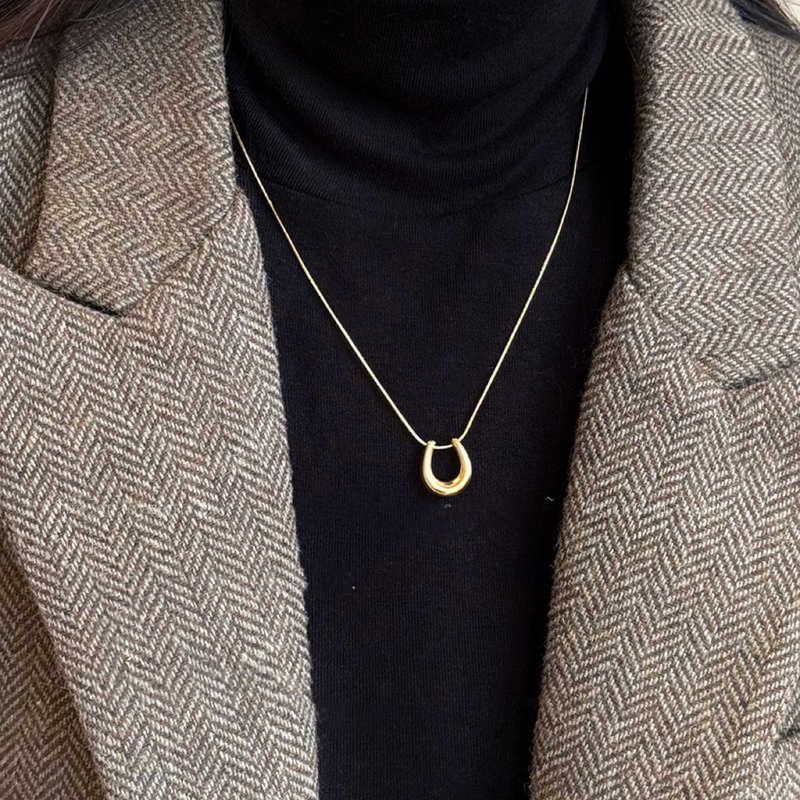 Collana a forma di fagiolo in acciaio inossidabile al titanio, catena versatile per clavicola da donna, leggera e di lusso di alta gamma_voghion.com