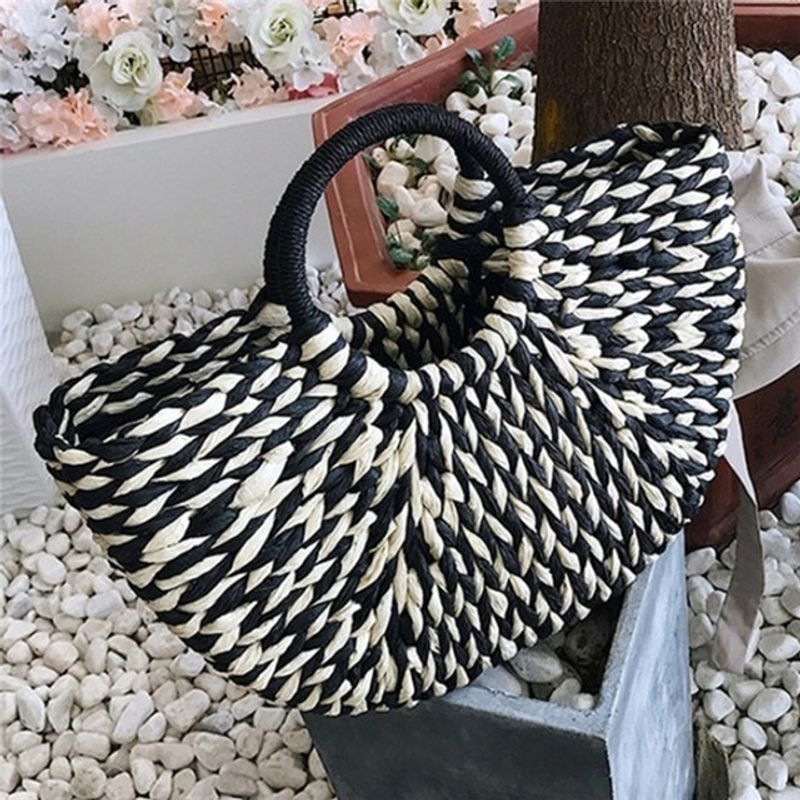 Borsa a mano da donna Borsa semicircolare intrecciata in vimini di vimini di grande capacità Borsa da viaggio casual da donna di grande capacità Bolsos di moda_voghion.com