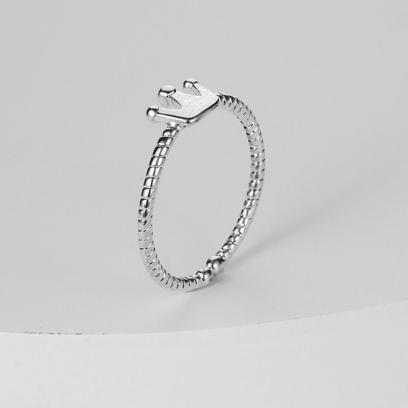 Anello a corona placcato in argento - Anello mignolo minimalista per donna, gioielli reali delicati, semplice fascia impilabile in argento, stile coreano alla moda_voghion.com