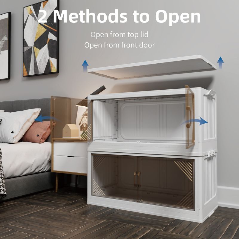 472QT 4-Pack 31.5'' Wide Transparent Plastic Storage Cabinets For Closet Organizers And Storage, Folding Storage Box, Stackable Storage Bins With Open Front Door_voghion.com