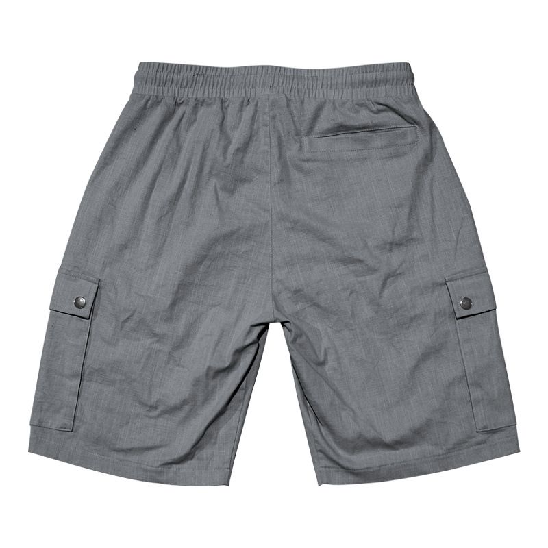 Pantaloncini da uomo in lino, pantaloncini cargo tinta unita con elastico in vita, tasche per viaggi e tempo libero, pantaloncini da spiaggia a gamba larga per l'estate_voghion.com