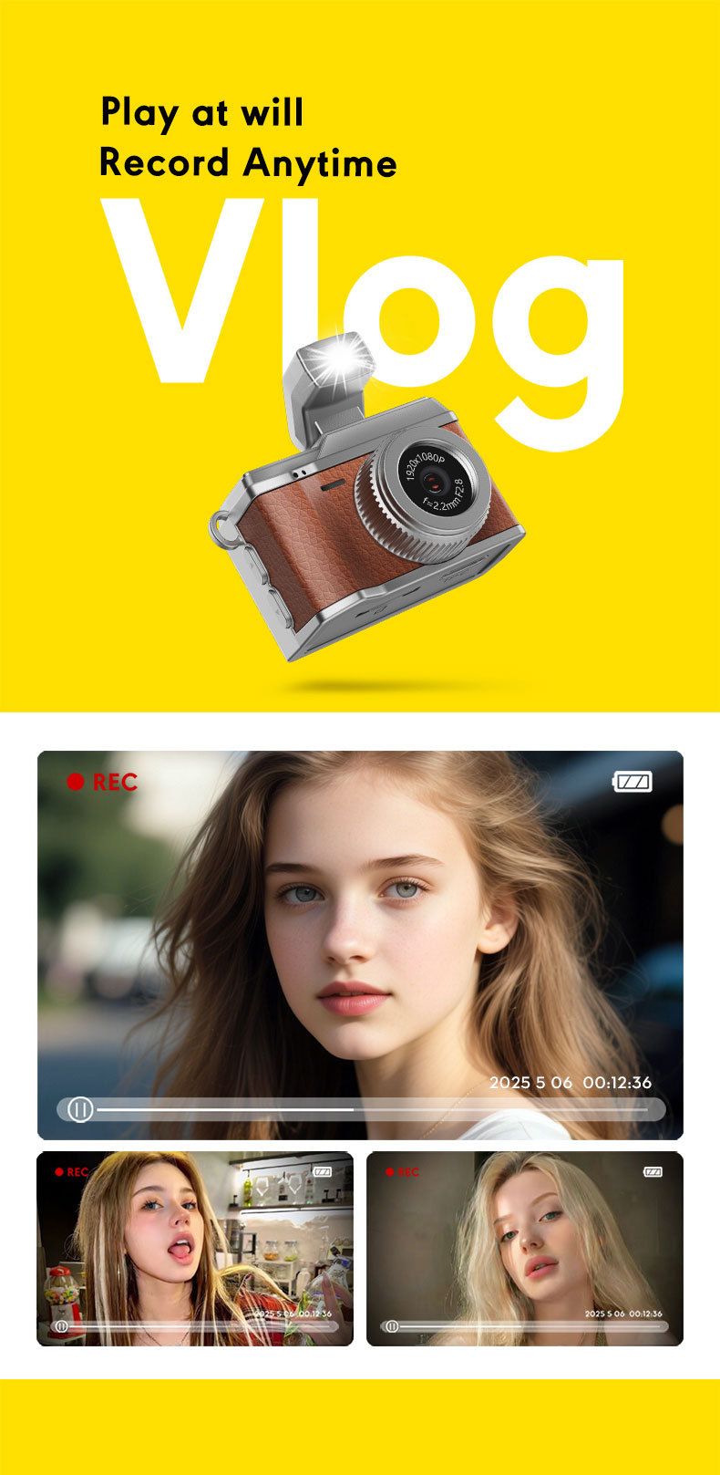 Compact Retro CCD Camera For Students - Mini Thumb-Sized Digital Camera With 0.96" HD Screen, 100MP, USB 2.0, TF Card Slot (Brown/Black/White/Green)_voghion.com