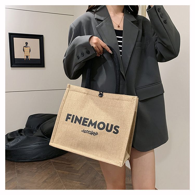 Beach Bag Thickened Large Capacity Linen Underarm Bag Shopping Bag Commuter Tote Bag Premium Casual Hand Bill Shoulder Bag Minimalism_voghion.com