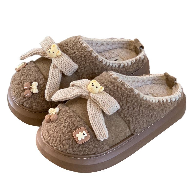 Mercury Cute Little Bear 2024 Neue Winterpantoffeln für Damen, pelzige Innenpantoffeln, dick und warm, All-Inclusive-Baumwollschuhe für_voghion.com