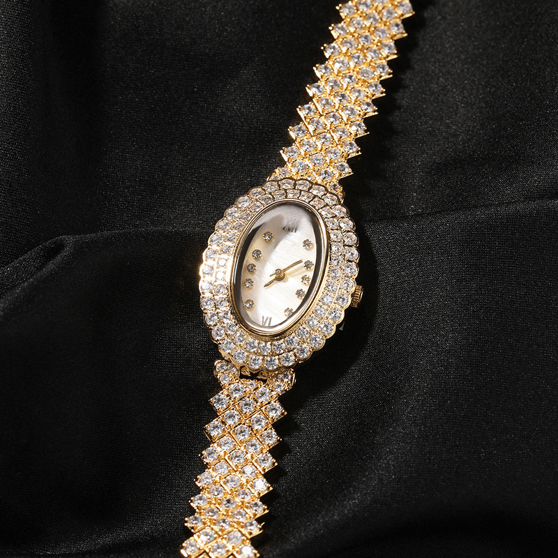 Mode Casual Dameshorloge Licht Luxe Niche Ovale Wijzerplaat Ingelegd Zirkoon Quartz Horloge_voghion.com