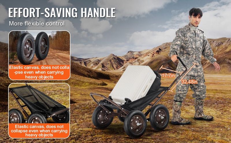 VEVOR Folding Deer Cart Game Hauler Utility Gear Dolly 500 LBS Capacity_voghion.com