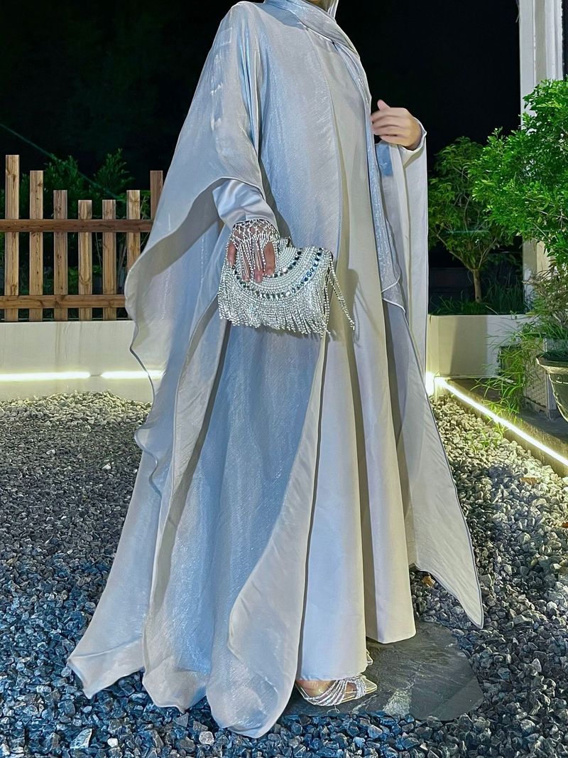 Women's Clothing Women's Muslim Suit Robe Abaya Solid Color Two Piece Ladies Dress_voghion.com