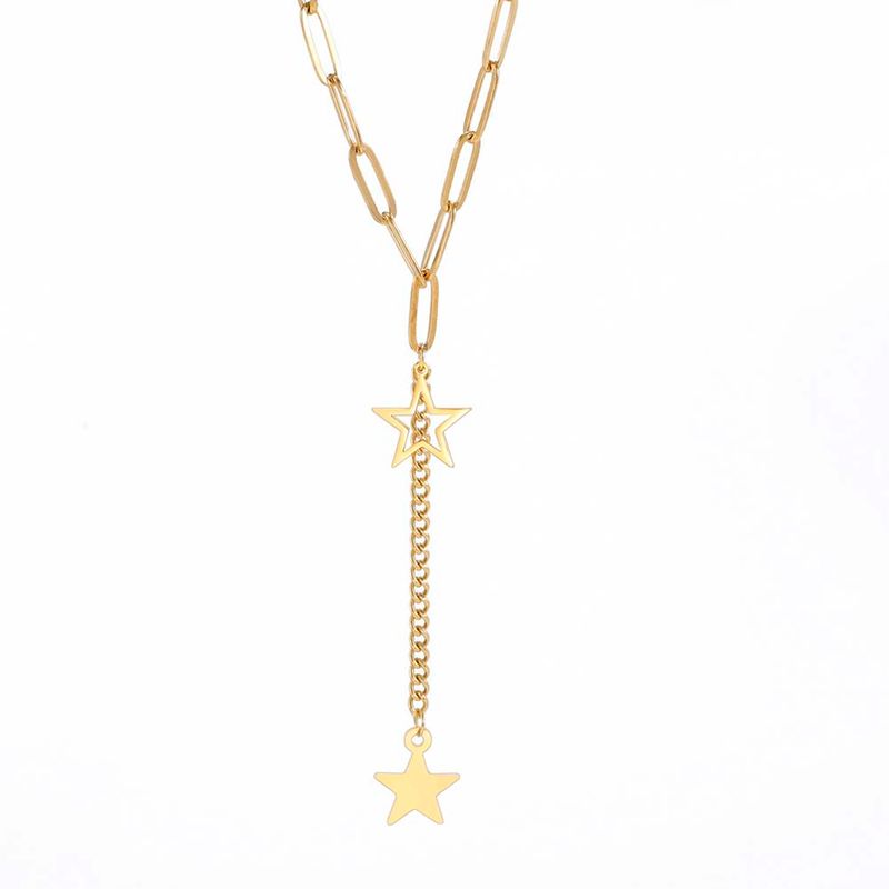 Hot Sales KKjoy Star Pendant Necklace for Women Sier Color Stainless Steel Beads Double Chain Collars Minimalist Jewelry_voghion.com