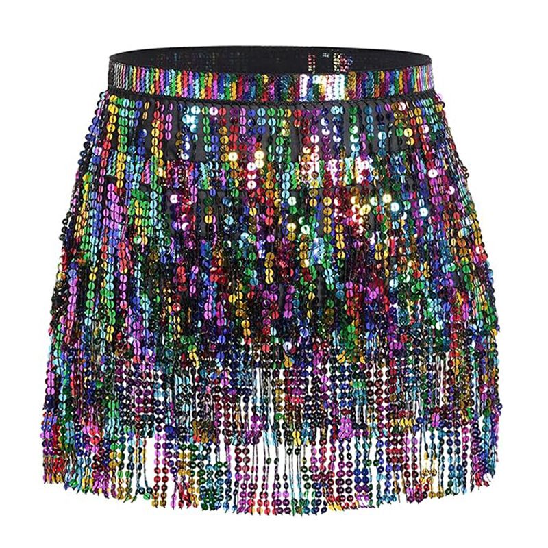 Halloween Belly Dance Four-Layer Tassel Chain Bohemian Hip Skirt New Waist Scarf Sequin Belt_voghion.com