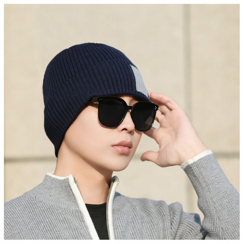 Letter Color Blocked For Men, New Winter Warm And Windproof Woolen Outdoor Cycling Knitted Hat, Cold Hat_voghion.com