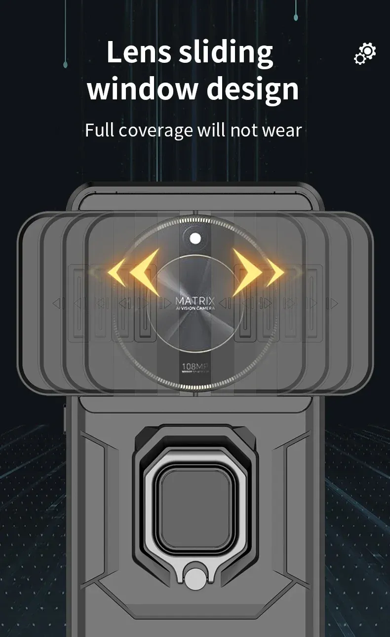For Honor 90 X9a X9b Magic 5 6 Magic5 Magic6 Lite Armor Phone Case with Slide Camera Lens Protection Ring Holder Bracket_voghion.com