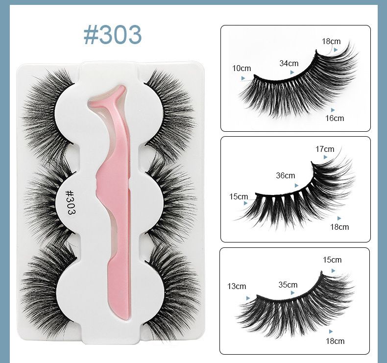 Fransförlängningsset 3 par lösögonfransar med pincett Flerlagers förtjockade ögonfransar lockar naturligt kladdiga ögonfransar_voghion.com