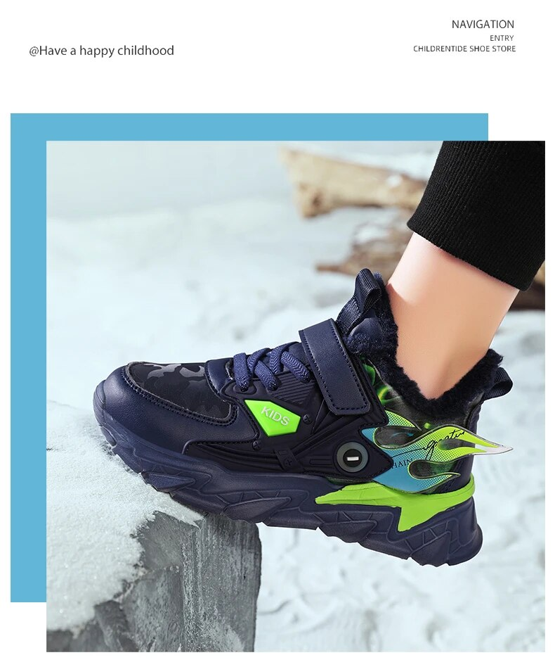 Stivali da neve caldi in pelle impermeabile per bambini, scarpe sportive casual da corsa all'aperto per bambini, neri, autunno, inverno_voghion.com