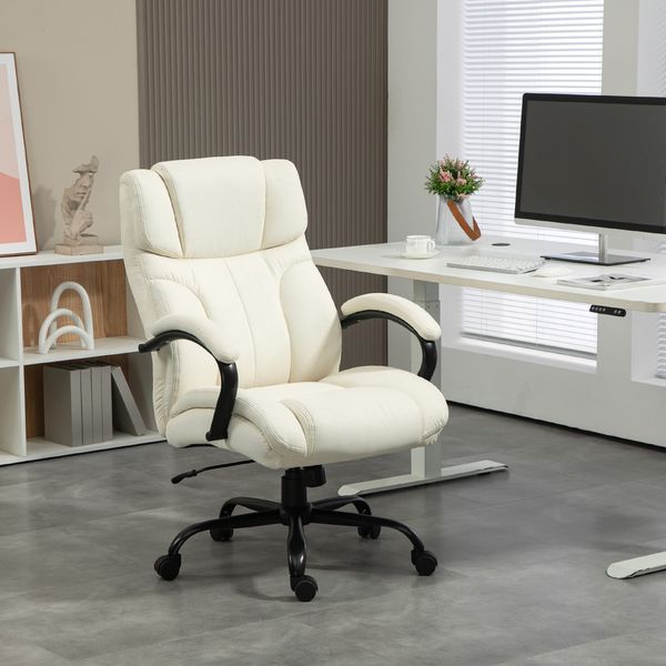Vinsetto Executive Oversized Office Chair 500lbs , High Back Executive Chair Wide Seat With Swivel Wheels For Relief, Cream White_voghion.com