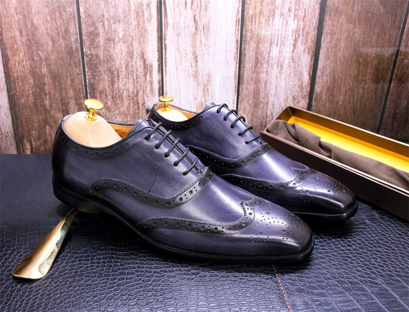 Scarpe da uomo in pelle brogue stile britannico, scarpe Oxford da uomo fatte a mano, scarpe da lavoro casual in pelle, esplosione da uomo_voghion.com
