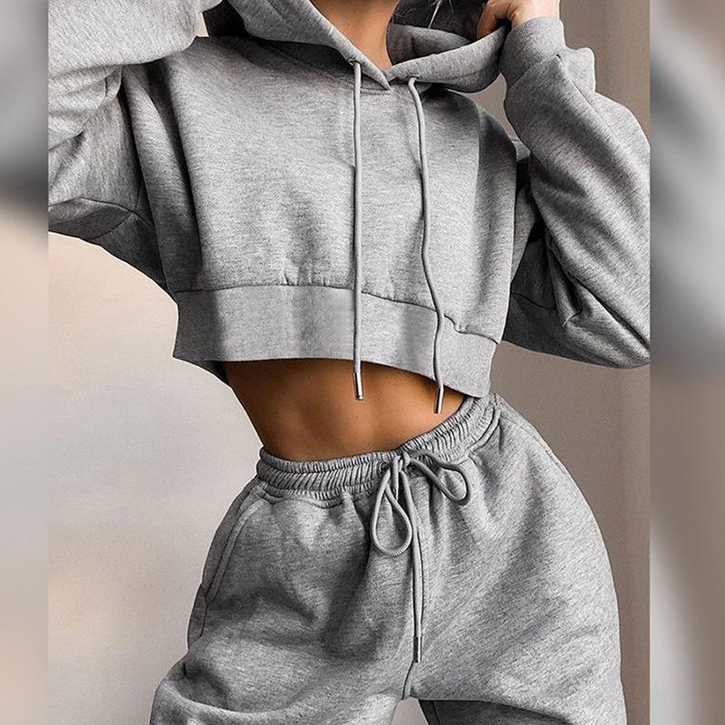 Completo sportivo da donna più maglione in velluto, completo sportivo da donna con cappuccio e maniche lunghe, due pezzi, taglie forti_voghion.com