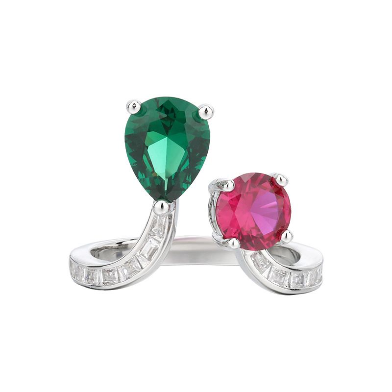 New Jewelry Jewelry Ring Inlaid With Colored Zircon High-end Light Luxury Niche Versatile Women's Open Ring_voghion.com