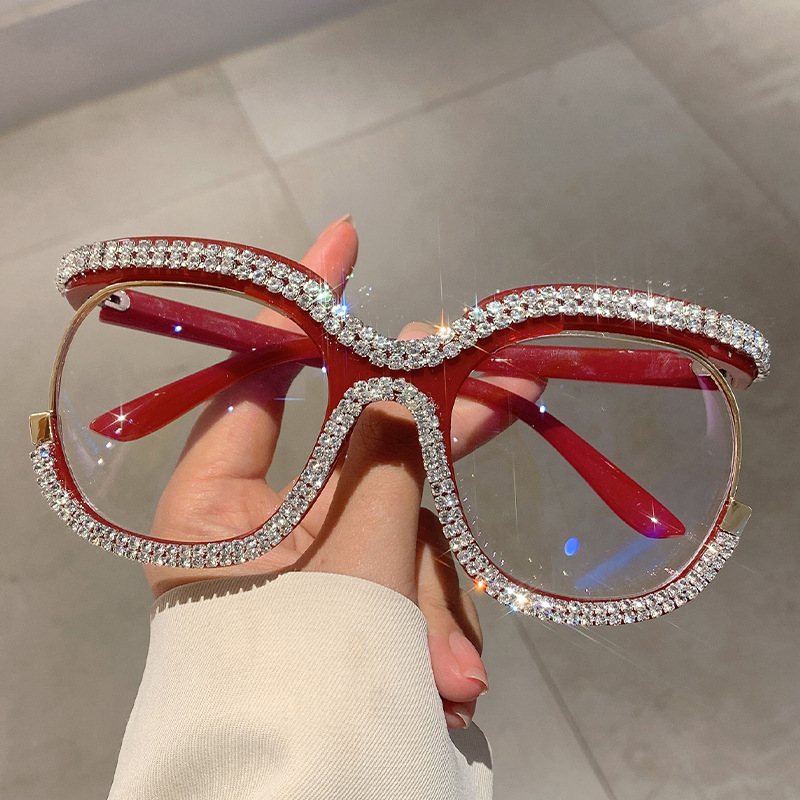 Occhiali da sole alla moda con doppia fila di diamanti, grandi, senza prescrizione, a forma di gufo_voghion.com