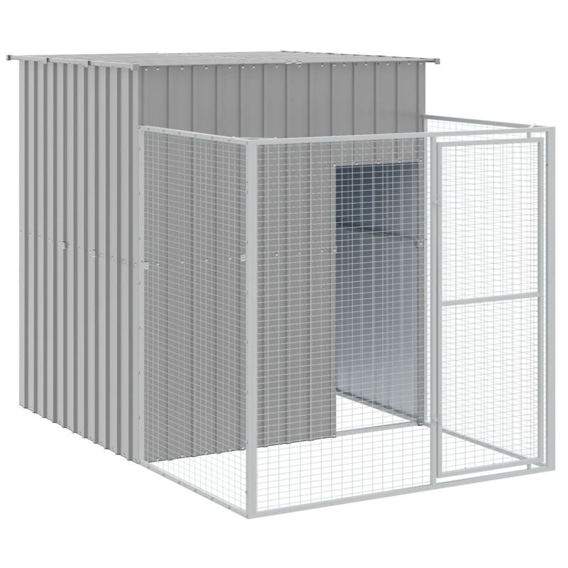 Dog House with Run Light Gray 65"x98.8"x71.3" Galvanized Steel_voghion.com