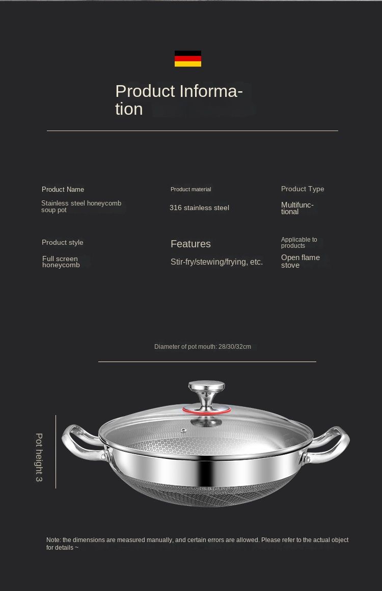 32cm 304 Stainless Steel Frying Pan Food Grade Non Stick Pan Honeycomb Pot Bottom Induction Cooker Gas Stove General Wok_voghion.com