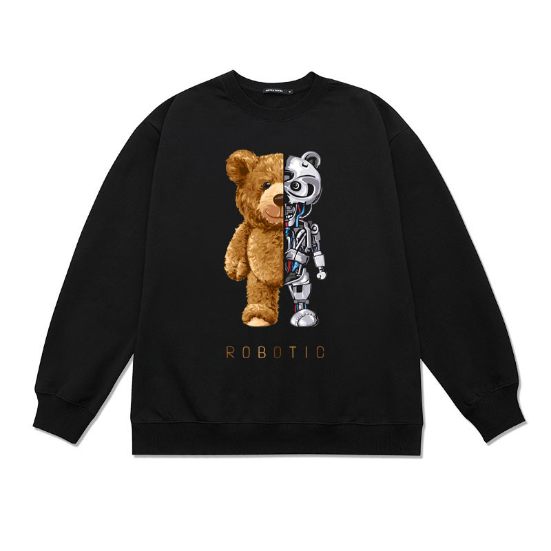 Robot da cartone animato da uomo orso nuovi top a maniche lunghe alla moda per uomo e donna casual versatile pullover girocollo felpa per coppie 280g_voghion.com