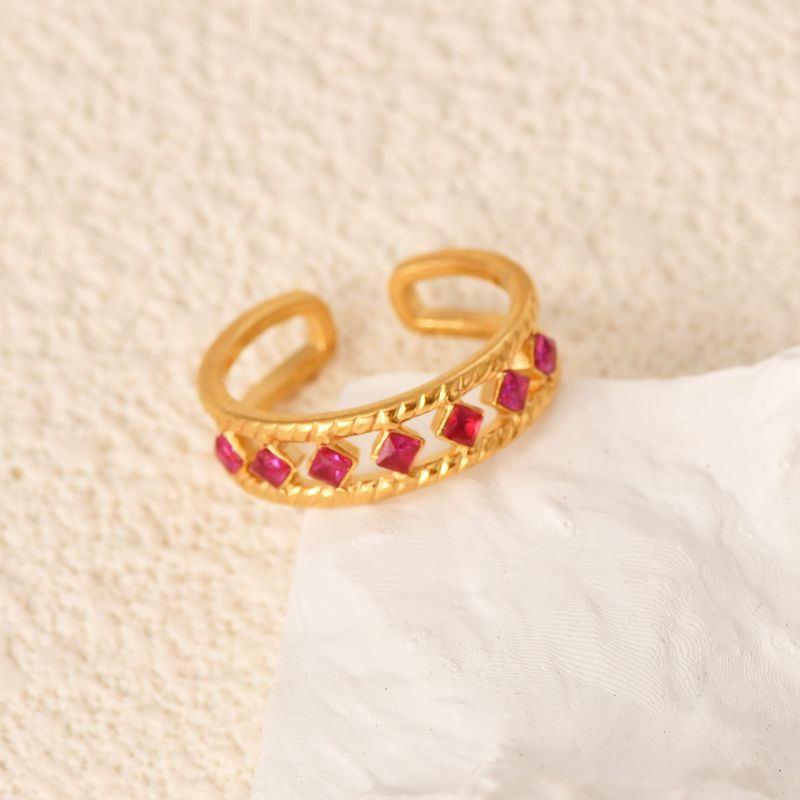 Modischer offener Ring mit Zirkonia, vergoldet, bunt, Emaille, kreatives Design, alltagstauglich, vielseitig, leichter Luxusschmuck_voghion.com