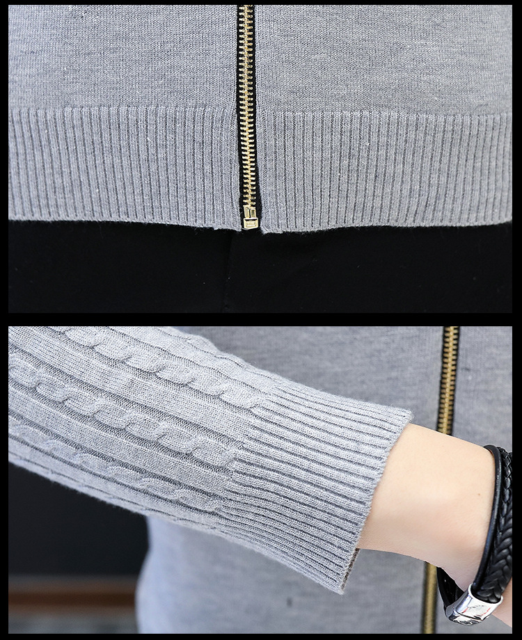 Men's knit cardigan slim stand collar zipper coat solid color sweater for men_voghion.com