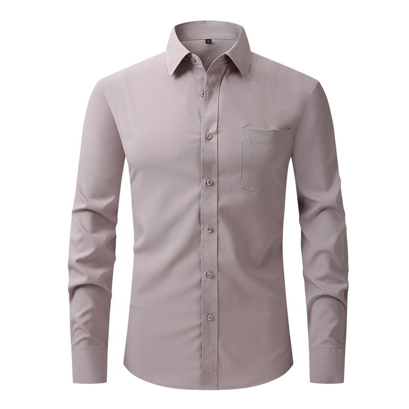 Chemise à manches longues élastique de qualité imbattable, couleur unie, style décontracté, haut de gamme pour homme_voghion.com