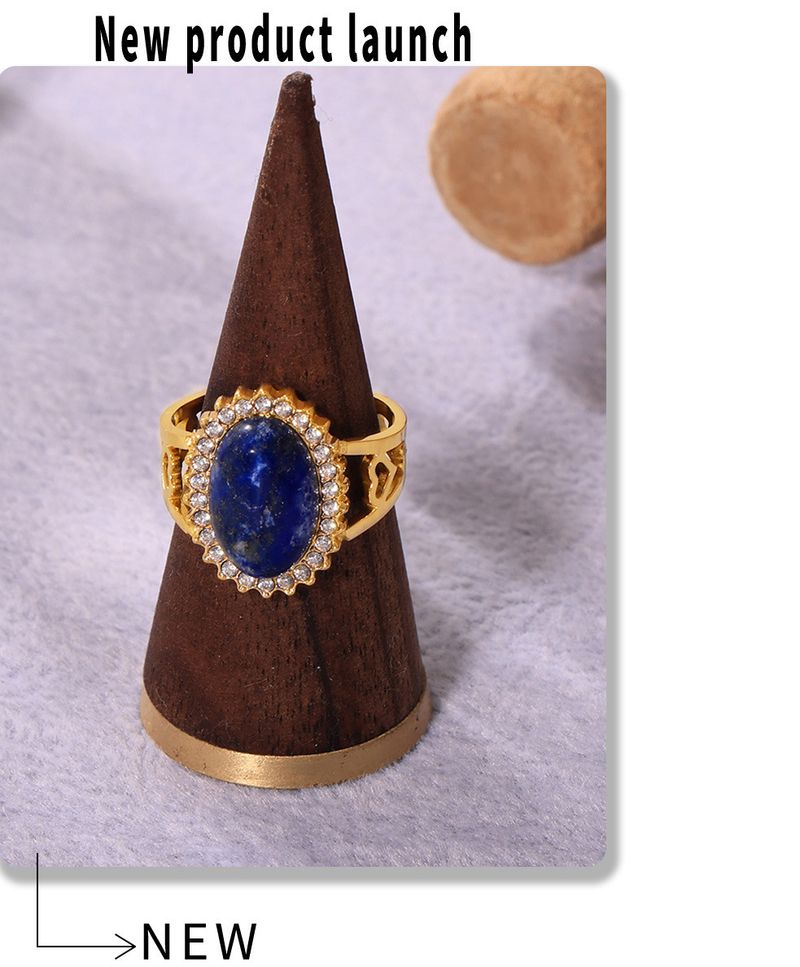 Wave Zircon Ring, Oval Natural Stone Open Ring, Adjustable Ring._voghion.com