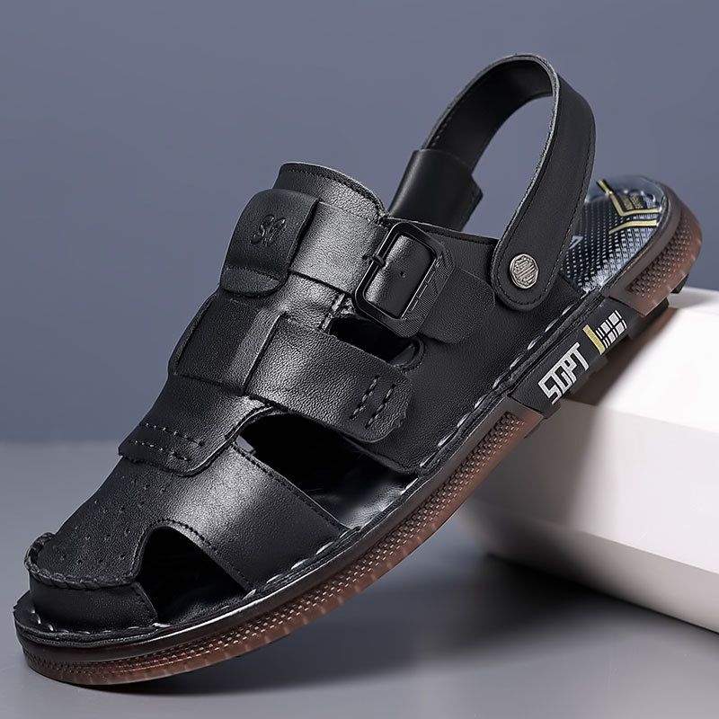 Sandalen im Sommer, Echtleder-Taschenoberteil, Sandalen für Herren im Freien und zum Fahren, rutschfeste Strandschuhe für Männer, trendig_voghion.com
