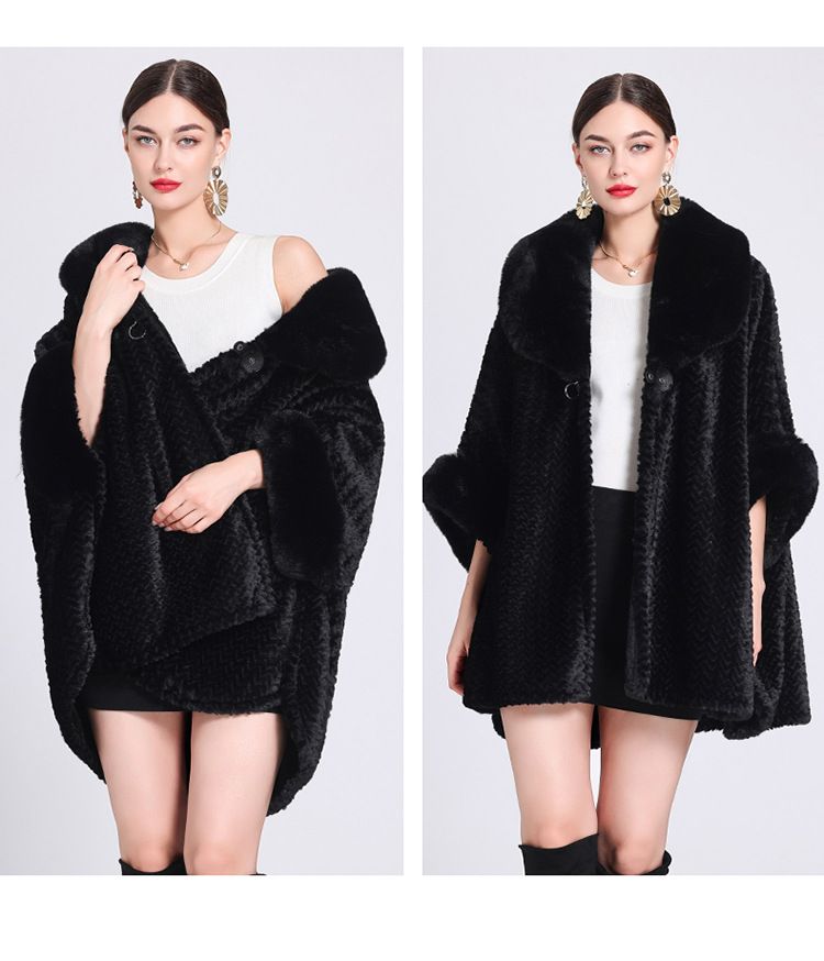 Aggiungi lana collo spesso mantello mantello cardigan largo taglia grande cappotto di lana donna_voghion.com
