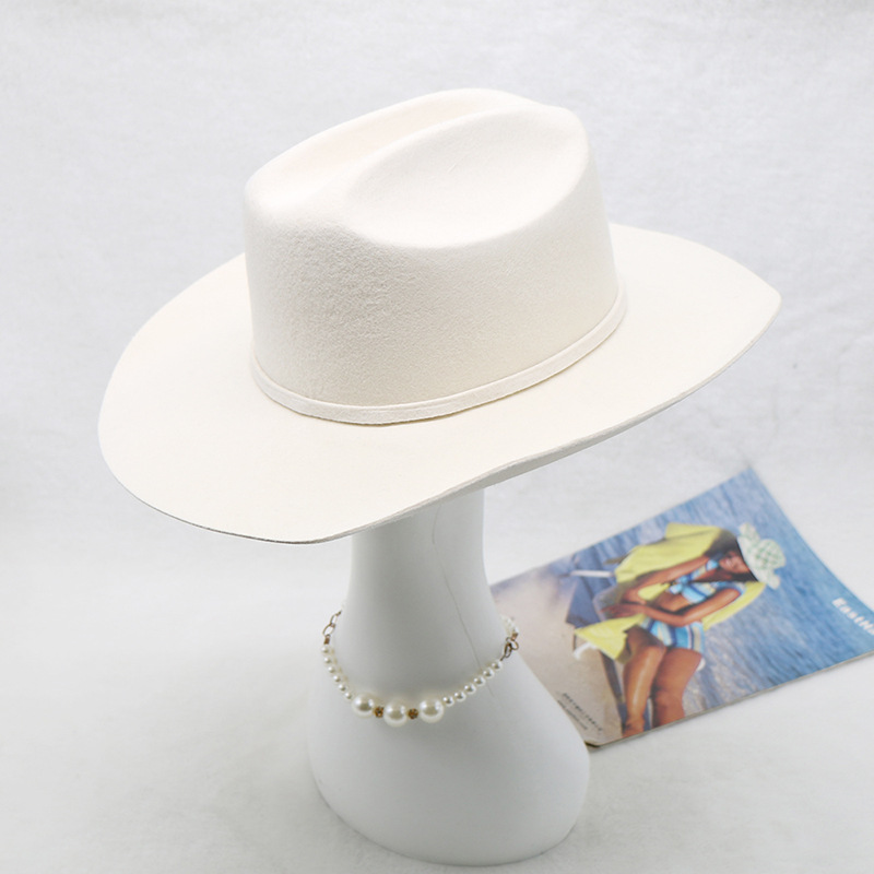 Cappello da cowboy occidentale in feltro di lana bianca che vende cappello da cavaliere di lana da uomo_voghion.com