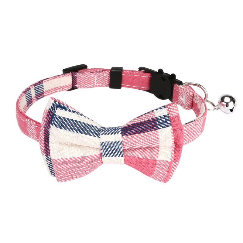 Collare per cani e gatti con campanellino a fiocco in tessuto scozzese britannico e cinturino per il collo_voghion.com