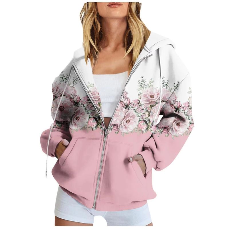 Felpa con cappuccio e tasca con cerniera stampata autunnali e invernali, giacca casual_voghion.com