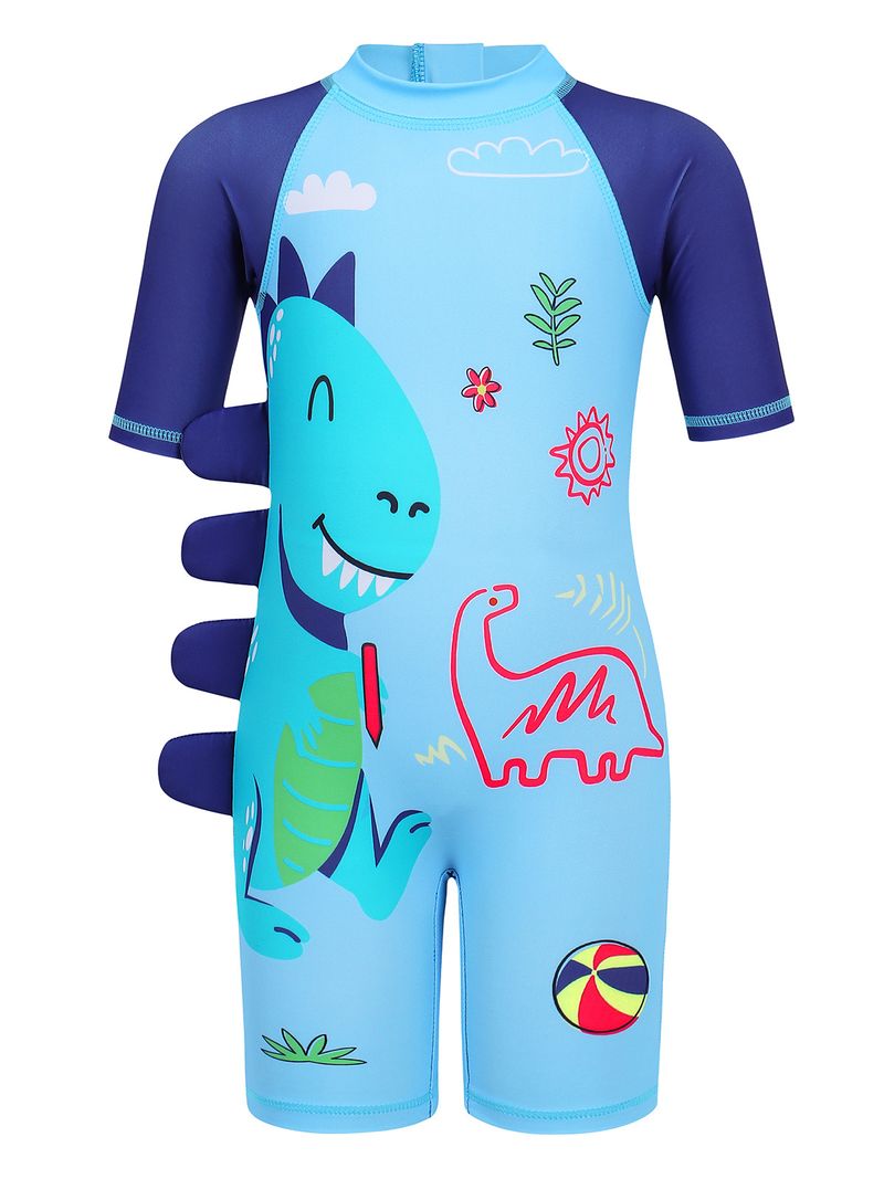 Traje de baño para madres e hijos, traje de baño de verano con estampado de dinosaurios para niños de Europa y América, traje de surf para niños, traje de baño de una pieza de manga corta_voghion.com