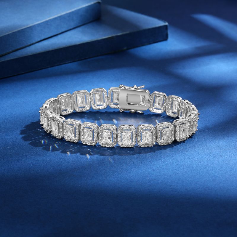 Men And Women's Jewelry - Square Hip Hop Cuban Link Bracelet With Zirconia Inlay, Trendy Geometric Design, Unisex Fashion Accessory_voghion.com