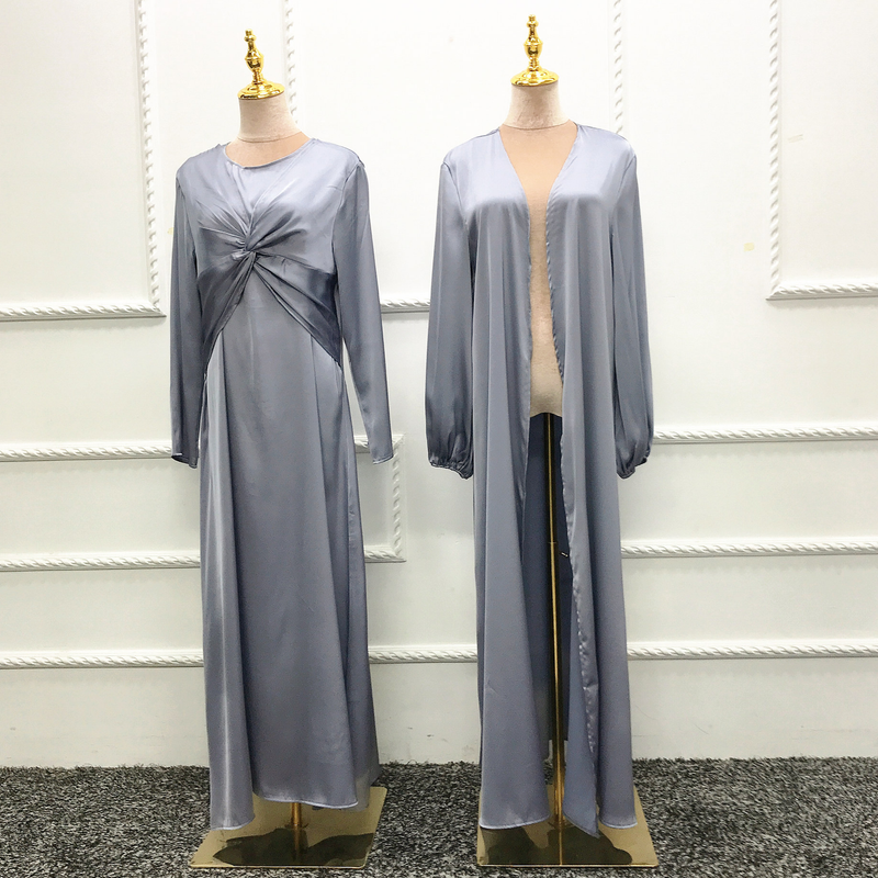 Moda musulmană Turcia Dubai La modă rochie solidă din două piese costum cardigan LR511_voghion.com