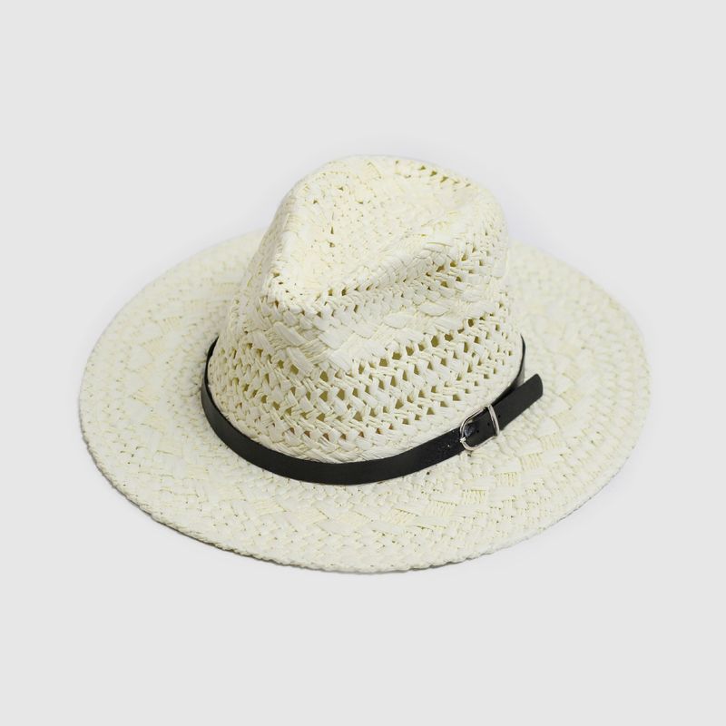 2024 New Korean Straw Knitted Big Edge Cowboy Couple Universal Belt Straw Hat Summer Sunshade Beach Hat_voghion.com