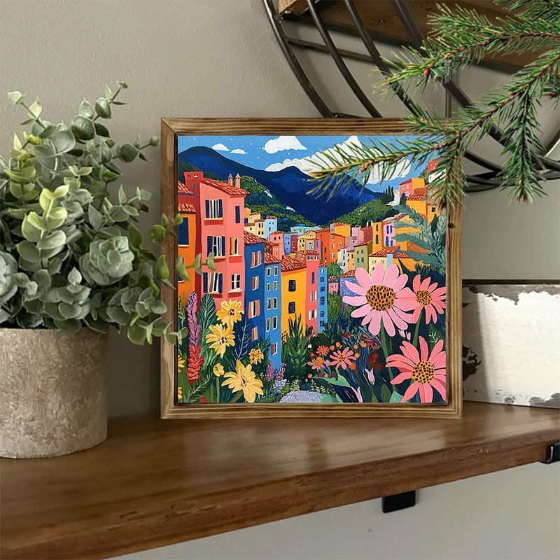 "8x8" Boho Flower Market Wood Sign - Retro Framed Wall Art For Kitchen, Garden & Office | Summer Decor | Holiday Gift_voghion.com